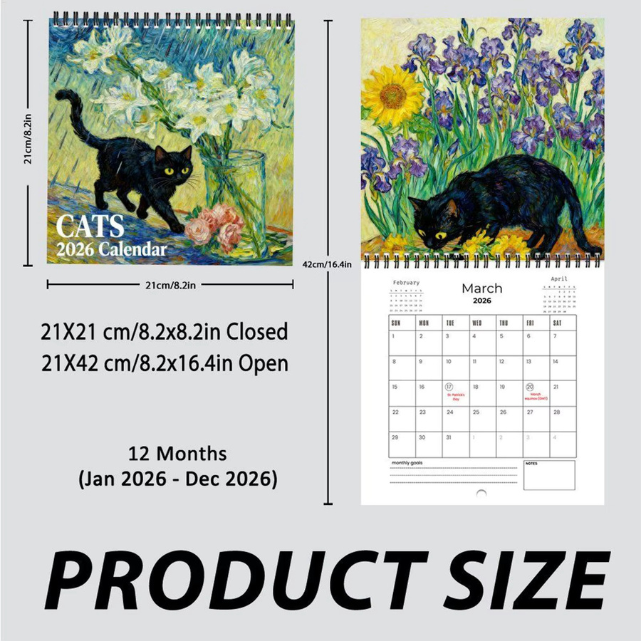 Großer Gitterkalender 2026 für Katzenliebhaber mit markierten Feiertagen, bunter Wandplaner für Zuhause und Büro - Bild 2