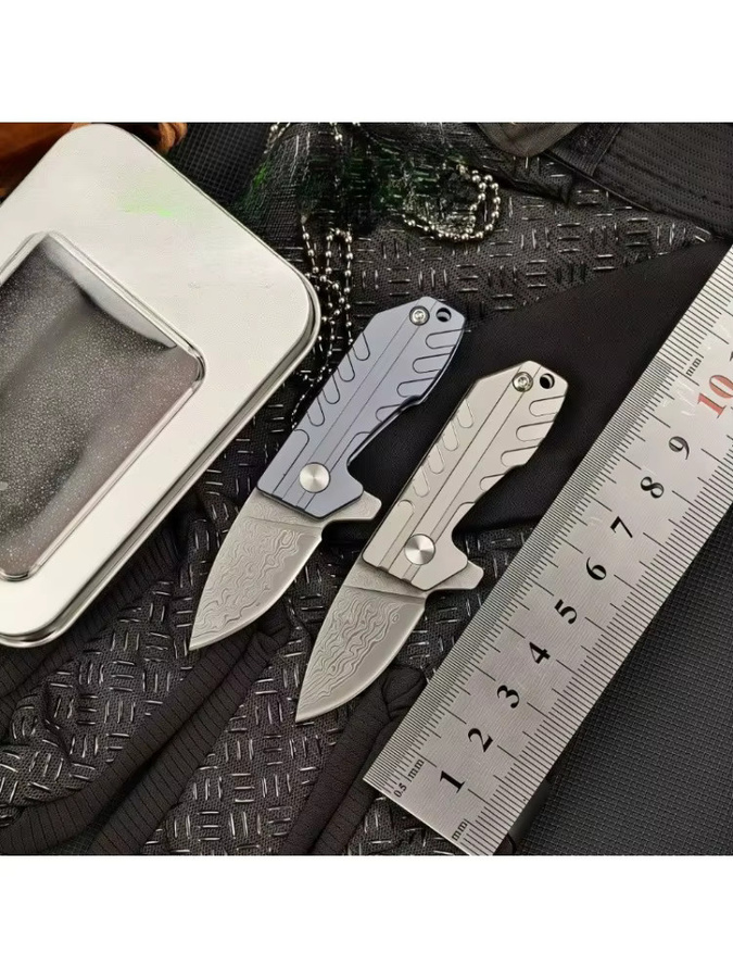 Mini Klappbares Taschenmesser mit Damaszener Klinge in Silber für Outdoor, Camping und EDC - Bild 6