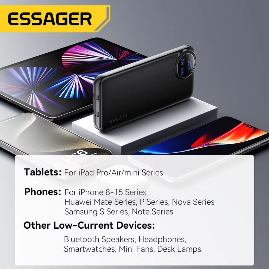 Essager Powerbank 30000 mAh mit 22,5 W PD Schnellladung, tragbares Ladegerät in Schwarz mit USB-C Anschluss - Bild 5