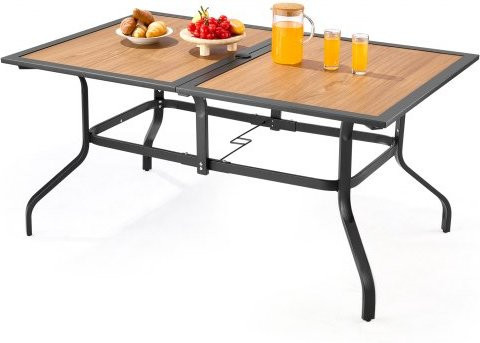 VEVOR Gartentisch aus Kohlenstoffstahl und DPC-Platte mit Holzmaserung, rechteckiger Terrassentisch für Garten und Veranda, Braun oder Schwarz, B: 150,5 cm, T: 96,0 cm, H: 72,5 cm - Bild 1