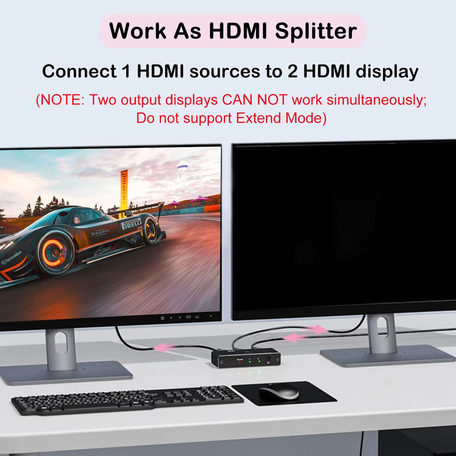 Konsenda Bidirektionaler HDMI 2.1 Switcher 2 in 1 Out, 8K@60Hz und 4K@120Hz, 48Gbps, Schwarz, mit Fernbedienung für Laptop, PC, Xbox und PS5 - Bild 3