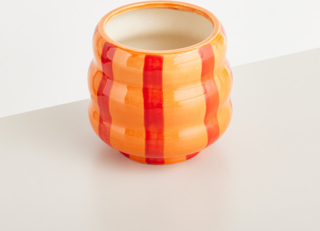 Keramik Übertopf Green Living BLUME2000 gestreift in Orange/Rot, Durchmesser: 14 cm - Bild 1