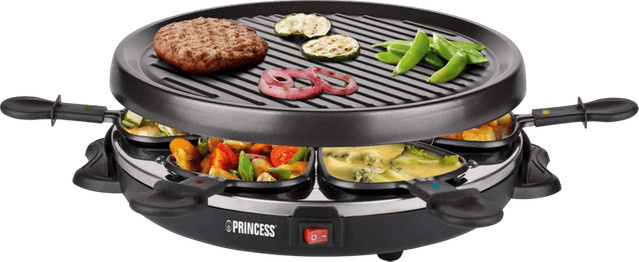 Princess Raclette Grill Party 162725 in Schwarz mit 6 Personen, beschichtete Riffelplatte und spülmaschinenfeste Teile - Bild 1