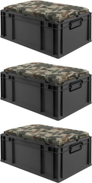 PROREGAL Sparset 3x Eurobox Nextgen Seat Box Camouflage in Schwarz und Grün, H x B x T: 26,5 x 40 x 60 cm, 44 Liter, aus Polypropylen - Bild 1
