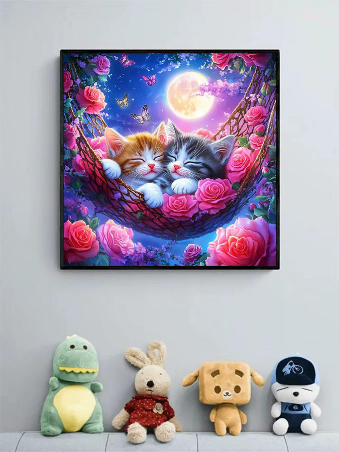 EverShine 5D-Diamantgemälde Katze und Blumen DIY Mosaik Set mit runden Steinen in Multicolour, Breite: 20 cm, Höhe: 20 cm - Bild 4