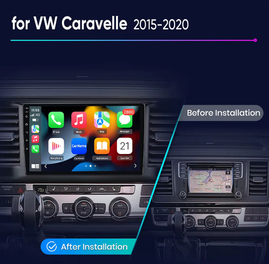 Junsun Kabelloses CarPlay und Android Auto Autoradio für VW Transporter T6 Caravelle Multivan T6.1 2015-2020 mit Android 15, GPS, WiFi, 4G, Bluetooth und DSP IPS Touchscreen in Schwarz - Bild 3