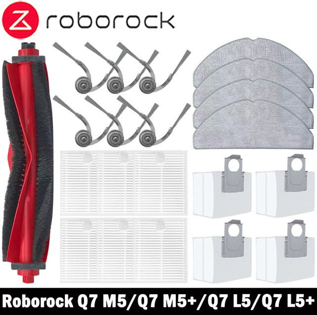 Roborock Ersatzteil-Set für Q7 M5 Q7 M5+ Q7 L5 Q7 L5+ Q7 TF Q7 TF+ Q7B Q7T+ Plus mit Hauptbürste Filter Wischmopp und Staubbeuteln in Multicolour - Bild 1