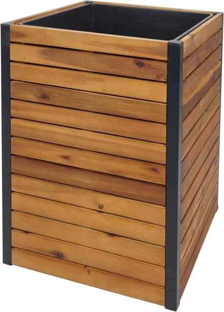 PROREGAL Pflanzkasten Hochbeet aus Akazienholz und Aluminium in Braun für den Außenbereich, H x B x T: 60 x 42 x 42 cm - Bild 1