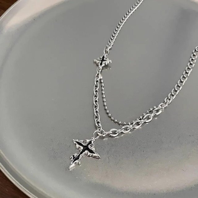 YIRAN Halskette, Schwarzes Kreuz, Edelstahl, Unisex - Bild 1