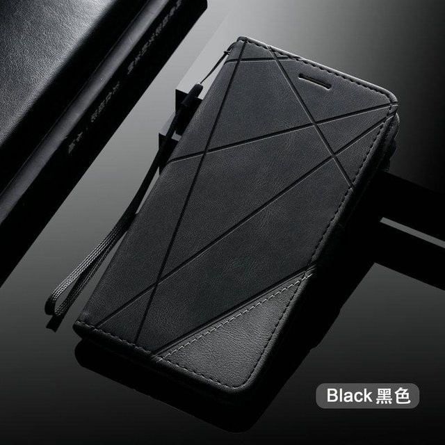 Leder Flip Case Business Brieftasche mit Trageriemen für Realme C25y, C21, C21y und C25 in Schwarz - Bild 1