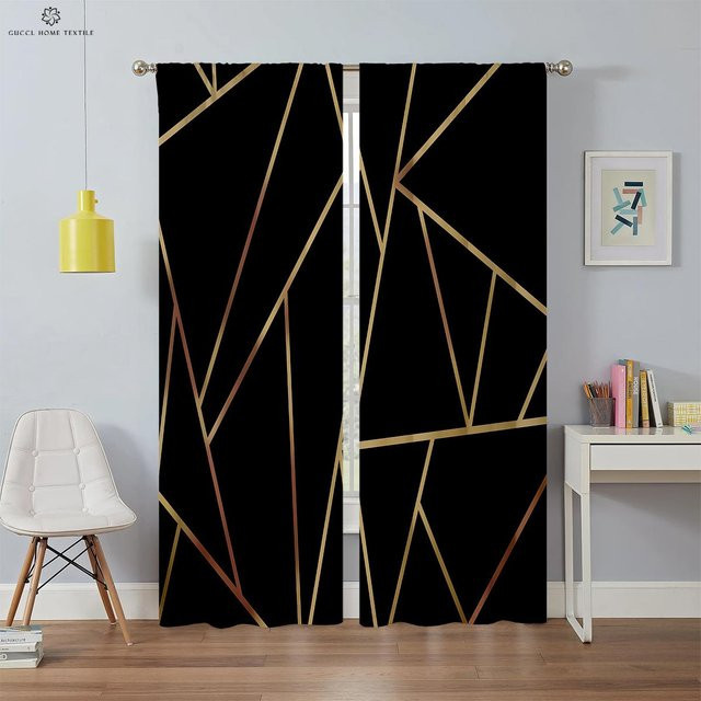 Yiran Furniture Vorhang mit geometrischem Muster in Schwarz, semi-transparent, 2er-Set, B: 50 cm, H: 130 cm - Bild 1