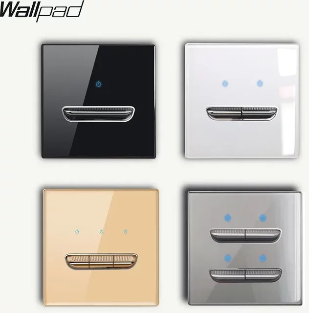 Wallpad Wandlichtschalter aus gehärtetem Glas mit blauer LED-Nachtbeleuchtung in den Farben Weiß, Schwarz, Grau und Gold/Messing - Bild 1