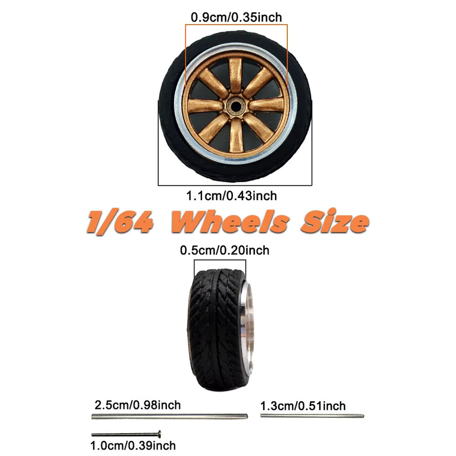 KICARMOD Hot Wheels Modellauto-Räder, 4-teiliges Set, 1:64, ABS-Gummireifen mit Bremsscheibe - Bild 2
