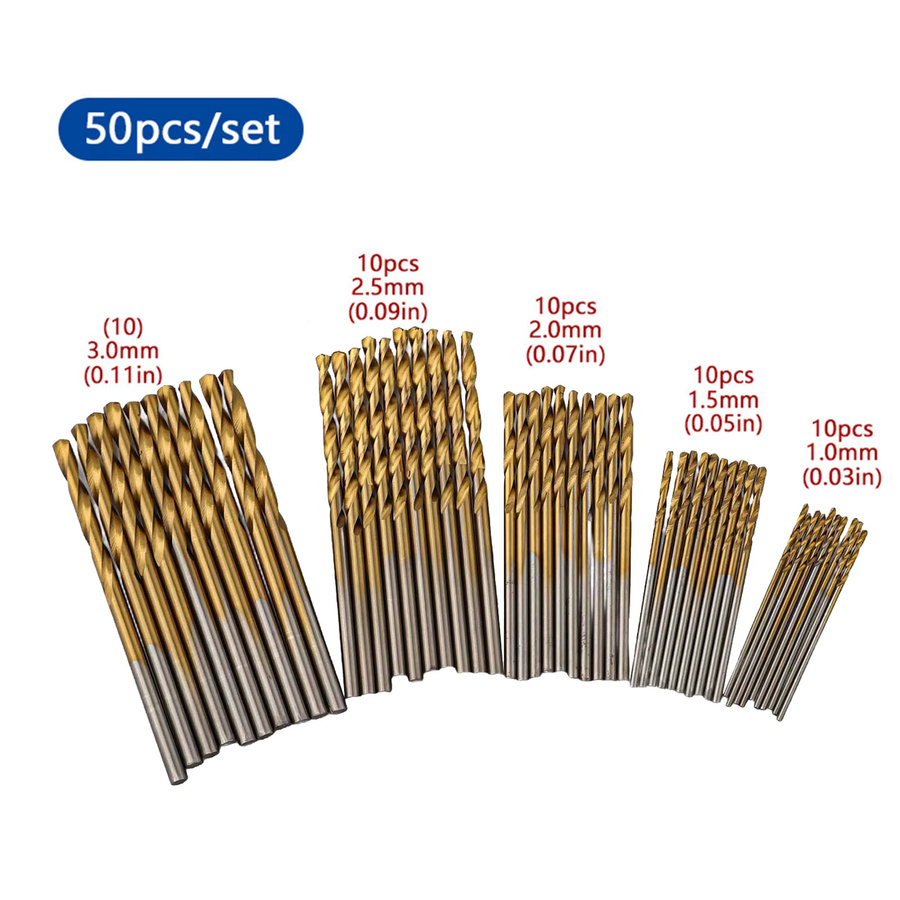 50-teiliges HSS-Bohrer-Set von DAZZLEEX in Gold, Hochgeschwindigkeitsstahl-Spiralbohrer für Metall, Holz und Kunststoff - Bild 2