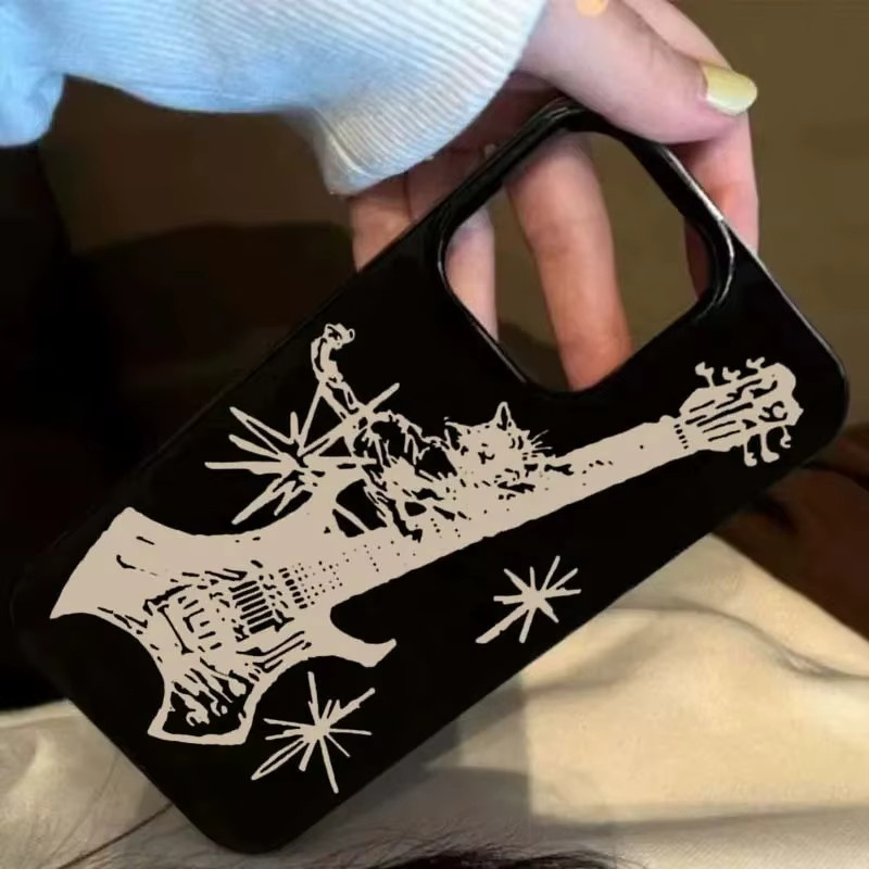 LTAO Stoßfeste iPhone Schutzhülle mit Koreanischem Gitarren-Design in Schwarz - Bild 4