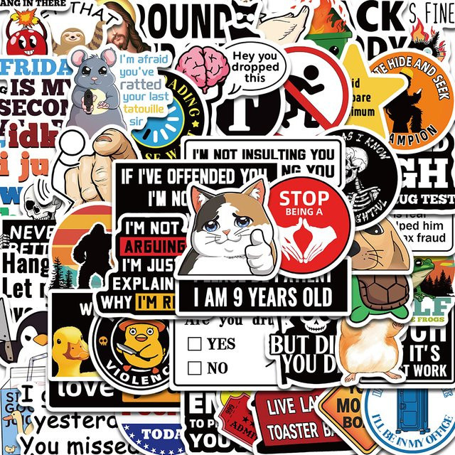 50 Stück PickJoy Meme Aufkleber Harajuku Graffiti Sticker Set in Multicolour für Notebook, Fahrrad und Gepäck - Bild 1
