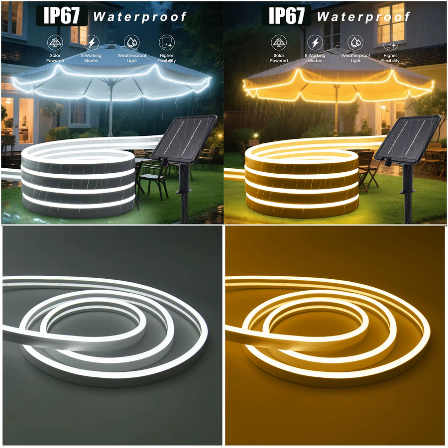 HEGEHE Solarbetriebener Neon-Flex LED-Streifen IP67 Wasserdicht DC 24V in Weiß für die Gartendekoration - Bild 2