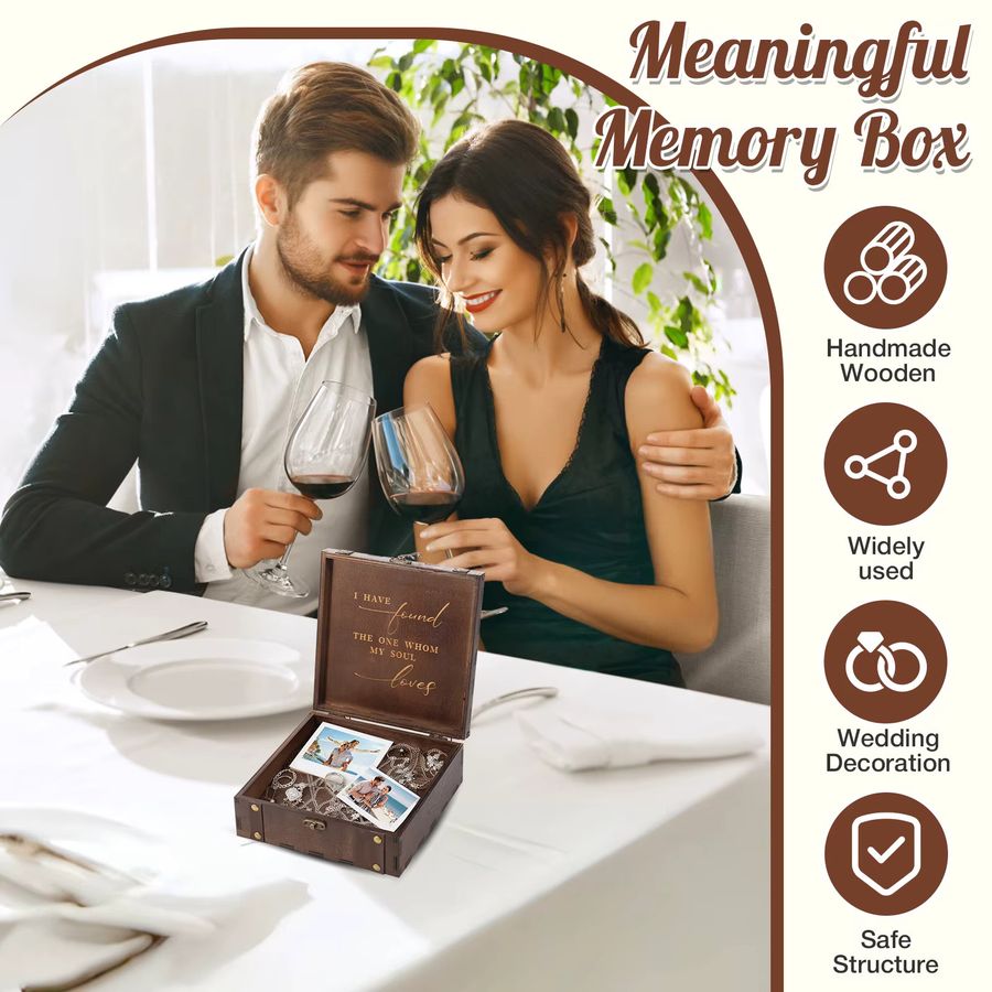 Willstar Hochzeits-Andenkenbox aus Holz in Braun mit Deckel und Schloss im Vintage-Design für Paare - Bild 4