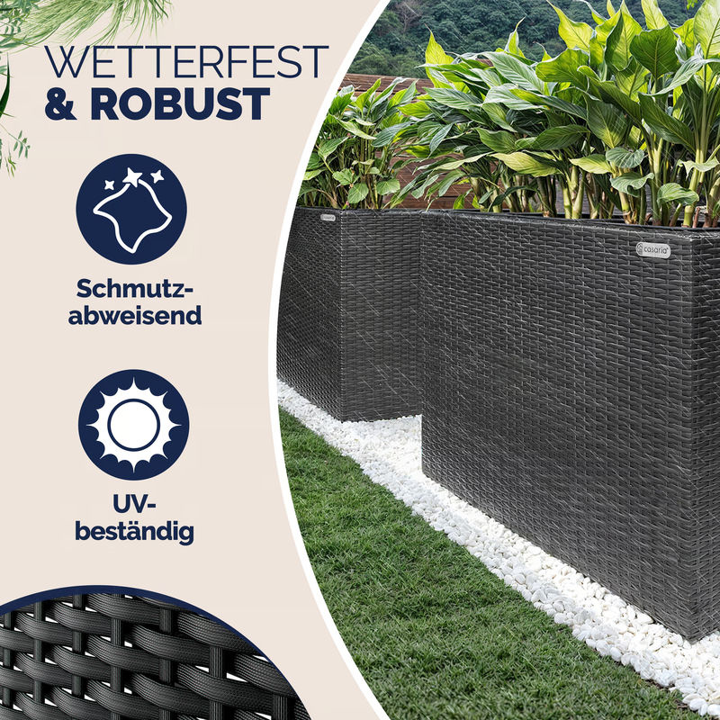 CASARIA Polyrattan Blumentopf Schwarz rechteckig H: 83 cm, B: 30,5 cm, T: 60 cm - Bild 2