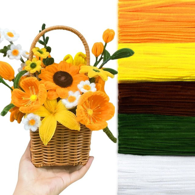 500 Stück Sonnenblumen-Pfeifenreiniger Set als Bastelbedarf für DIY Chenille-Stielsträuße - Bild 1