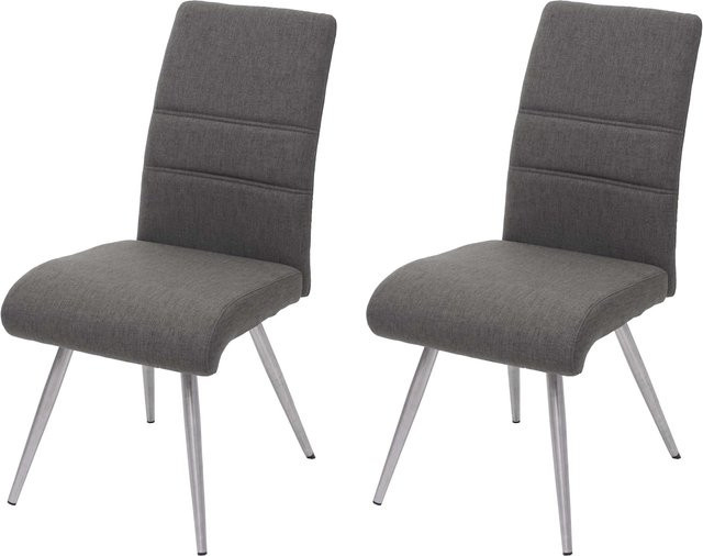 2er-Set Esszimmerstühle MCW G55 in Grau-Braun mit Stoffbezug und Edelstahlgestell - Bild 1