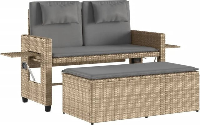 vidaXL Gartenbank aus Poly Rattan und Metall mit Kissen in Beige und Grau, verstellbar und modern - Bild 1