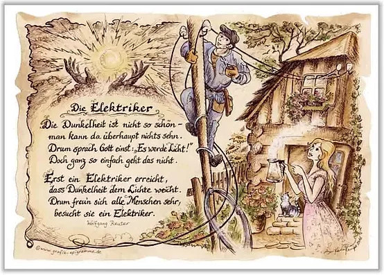 Zunftbild Elektriker als Poster auf Antikpapier, Mehrfarbig, Format: 21,0 x 29,7 cm - Bild 1
