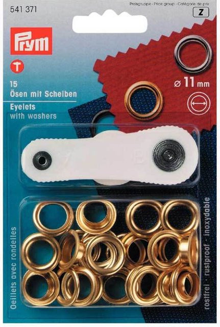 Prym Ösen mit Scheiben aus Messing in Gold, 11 mm, 15 Stück - Bild 1