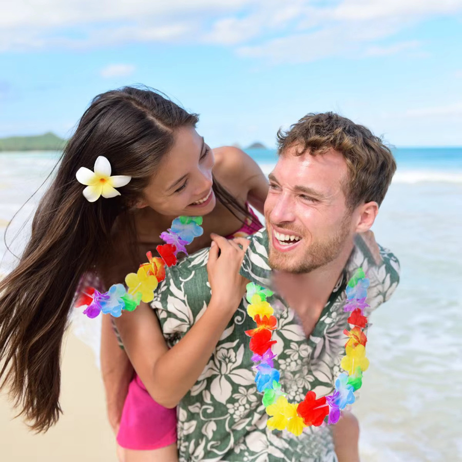10 Stück OURFETE Hawaiianische Künstliche Leis-Kränze in Multicolour als Florale Halsketten für Sommer, Strand, Hochzeit und Geburtstag Party Deko - Bild 2