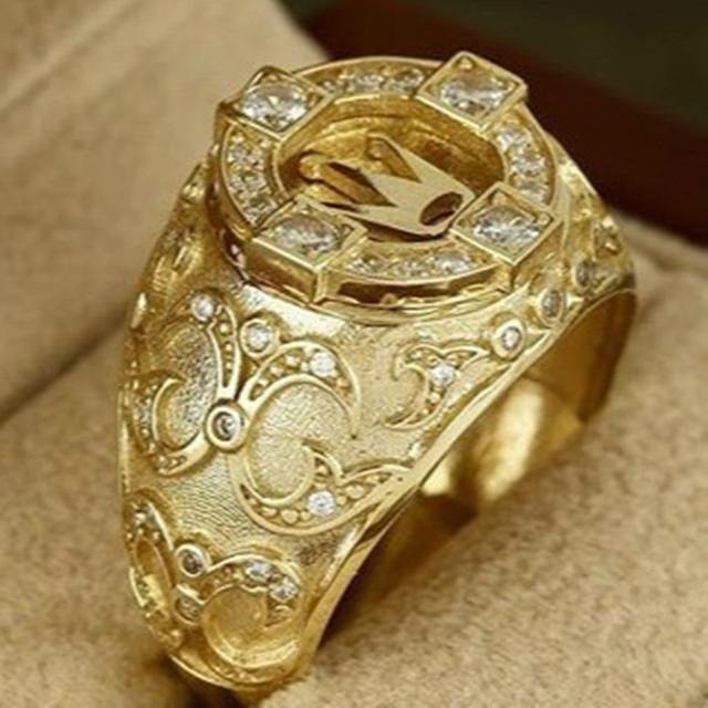 Ring Herren, Kupfer, Gold, Zirkonia, Crown Retro Geschnitzt - Bild 1