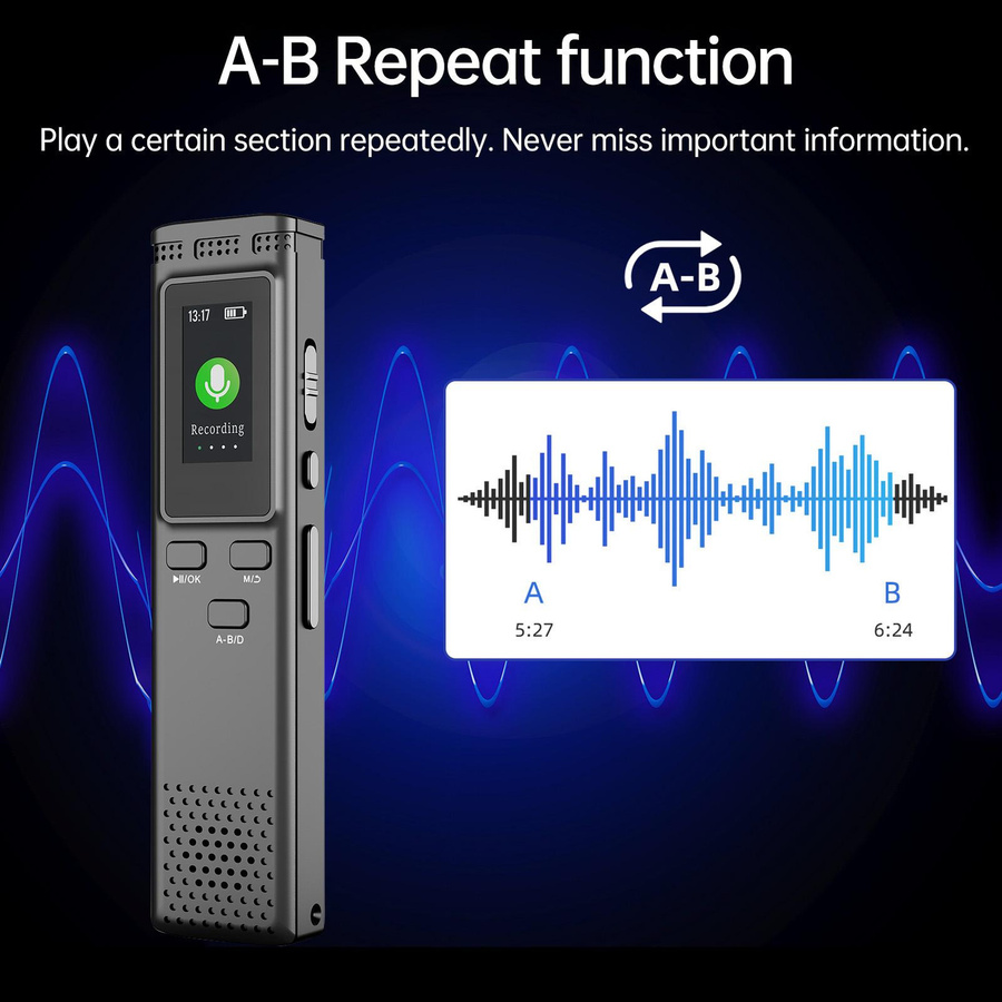Honor Electronics Digitaler Sprachrekorder mit 16 GB Speicher, sprachaktivierter Audioaufnahme und Rauschunterdrückung, Schwarz - Bild 5