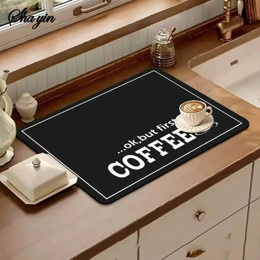 VIKAMA Kaffeemaschinenmatte mit schwarzem Schriftmuster, schnell trocknend und saugfähig - Bild 3