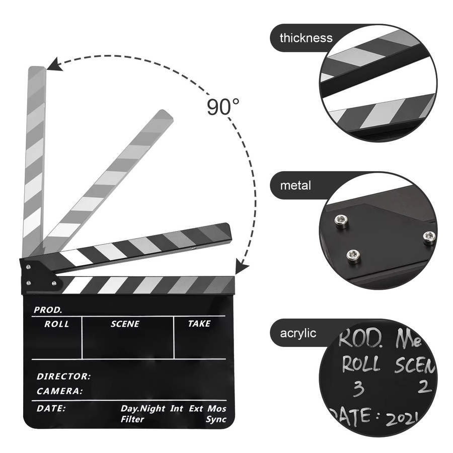 Acryl Film Clapperboard für Regisseure in Schwarz und Weiß zum Beschreiben - Bild 5