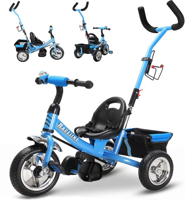 Spielwerk Kinderdreirad Raceline Blau Metall mit Schiebestange ab 18 Monaten - Bild 1