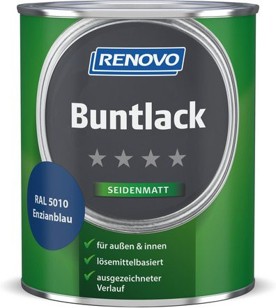 RENOVO Buntlack für Holz in Blau, satin-matt, lösungsmittelbasiert, 0,75 l - Bild 1