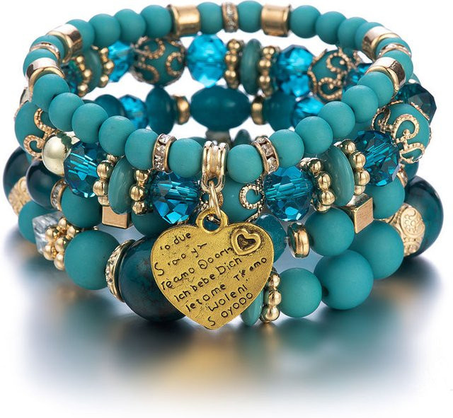 DAIPAN Schmuck-Set, Armband, Kristall, Perle, Herz Charme, Damen, Gold - Bild 1