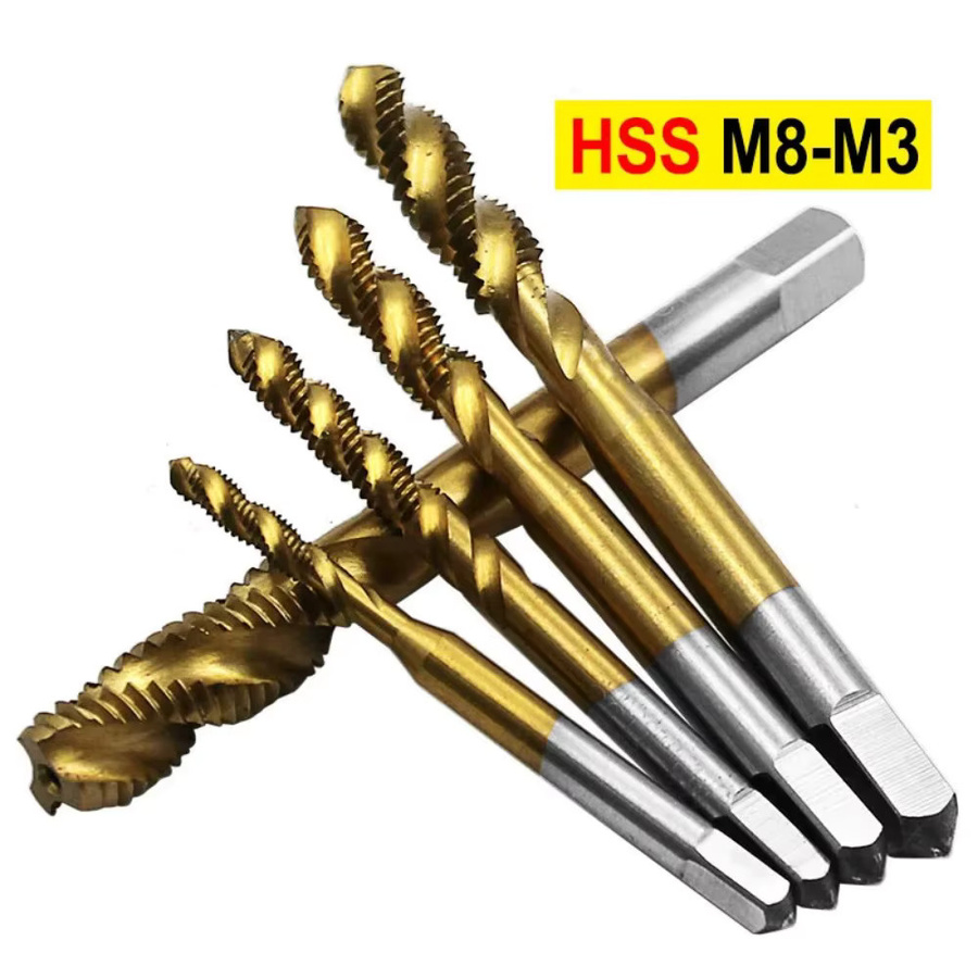 Skeyo 5er Set Metrische Gewindebohrer aus HSS mit Titan-Beschichtung in Gold, M3 bis M8 - Bild 2