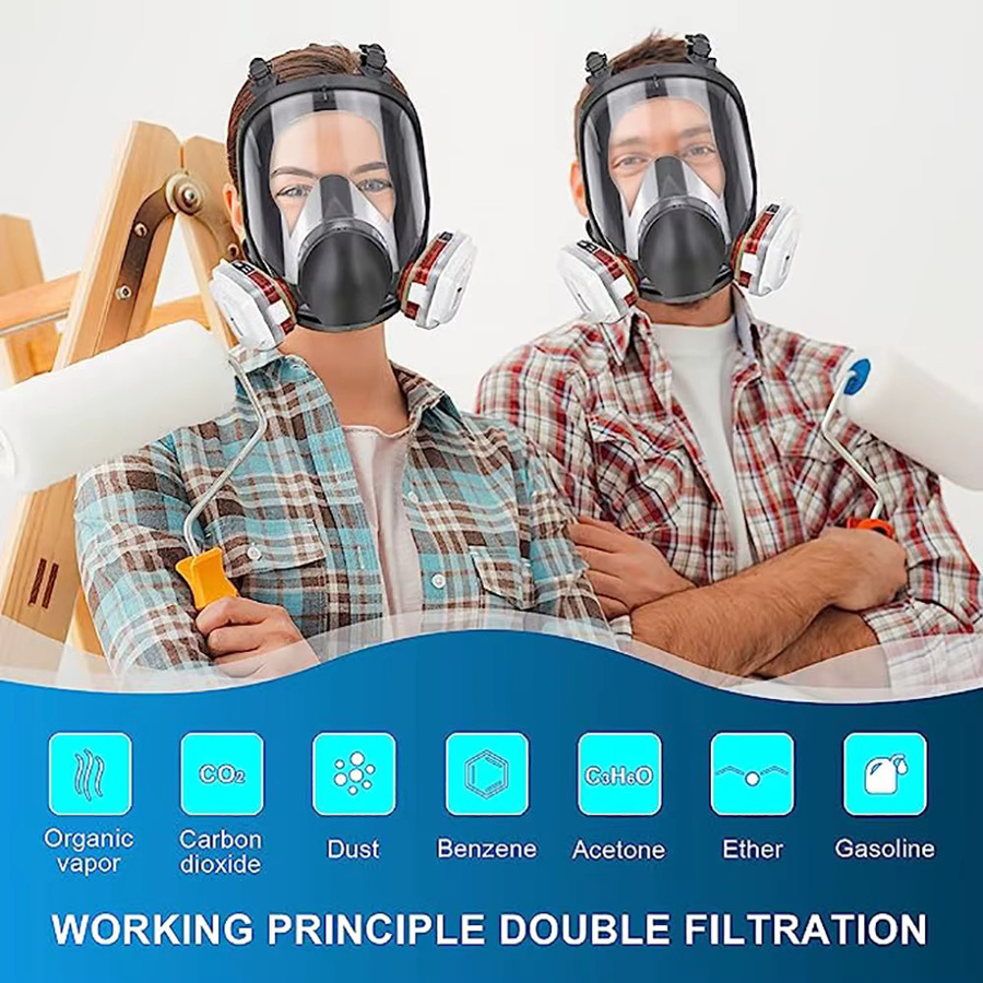 Vollgesichtsmaske Atemschutzgerät mit Aktivkohle-Filter für Industrie und Lackierarbeiten in Grau und Schwarz - Bild 4