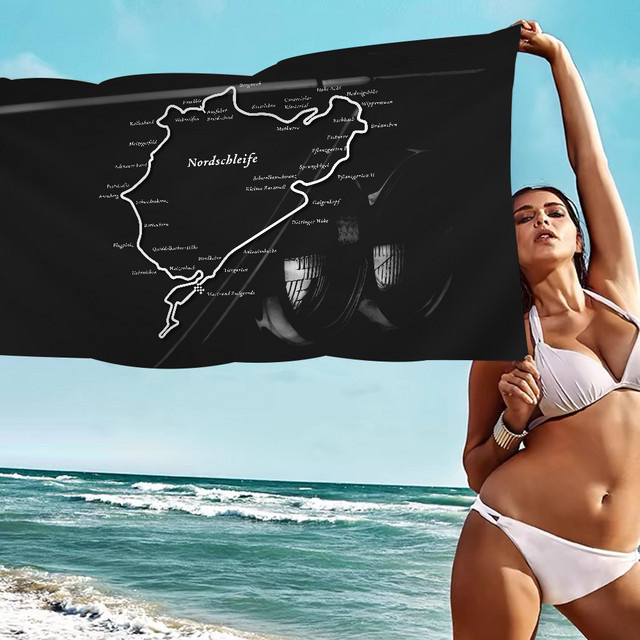Saugfähiges Mikrofaser-Strandtuch Nurburgring Circuit in Schwarz mit Grafikdruck für Erwachsene - Bild 1