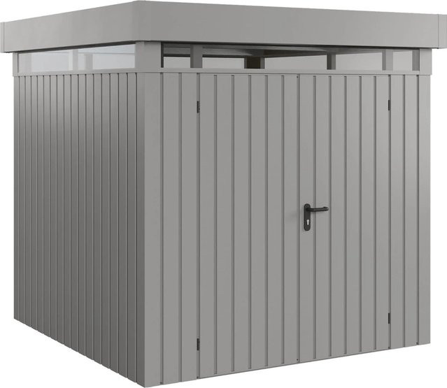 EcoStar Gerätehaus Euroline mit Pultdach und Lichtband, 2-flüglig, Grau, B: 229 cm, T: 227 cm - Bild 1