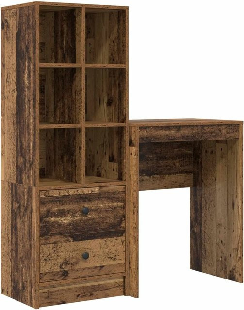 vidaXL Schreibtisch und Hochboard Set aus Holzwerkstoff in Braun im minimalistischen Design - Bild 1