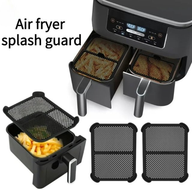 Ninja Spritzschutz aus Silikon für Air Fryer AF400 AF451 DZ401 Modelle, wiederverwendbares Spritzpad in Schwarz, rechteckig - Bild 1
