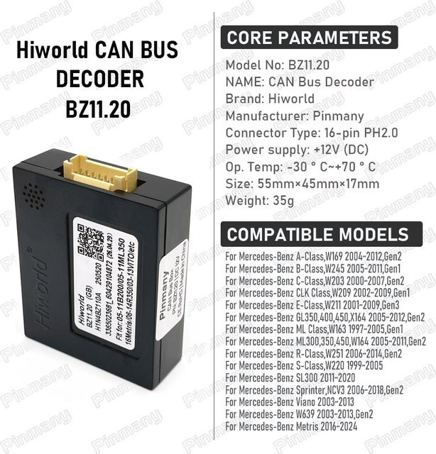 CAN-Bus-Decoder BZ11 von pinmany in Schwarz für Mercedes-Benz A B C E R S CLK ML GL Sprinter Viano Vito Metris - Bild 1