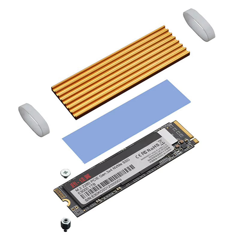 SAFENH M.2 SSD Kühlkörper aus Aluminium in Gold für NVMe und NGFF M.2 2280 SSD mit Thermal Cooling Pad - Bild 2