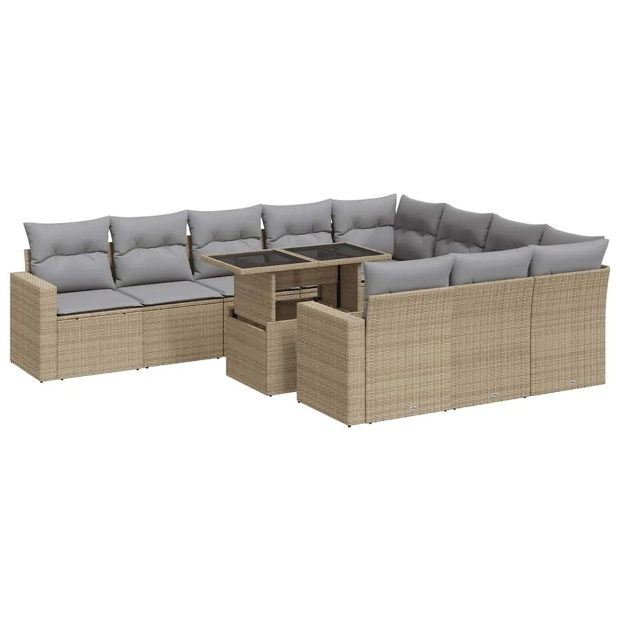 vidaXL 11-tlg. Garten-Sofagarnitur in U-Form aus Poly-Rattan mit Kissen in Beige-Grau - Bild 2