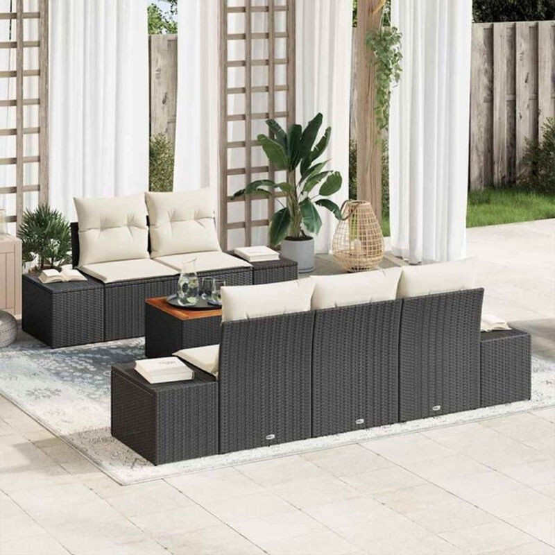 vidaxl Garten-Sofa-Set aus Poly-Rattan mit 6 Kissen in Schwarz - Bild 1