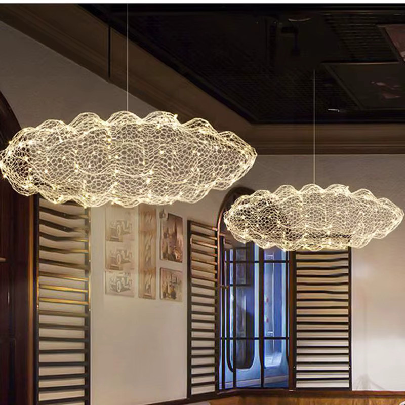 TAONUANSHU Wolken Pendelleuchte in Gold und Weiß mit Sternenlicht-Design für Wohnzimmer, Restaurant und Bar - Bild 2
