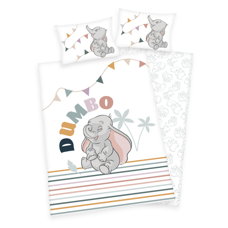 Herding Disney Dumbo Baby und Kinder Bettwäsche aus Flanell in Grau und Weiß, B/H: 135 x 100 cm mit Kissenbezug 40 x 60 cm - Bild 1