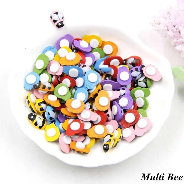100 Stück selbstklebende Holzaufkleber mit Bienen und Marienkäfer in bunt für Scrapbooking und Dekoration - Bild 1
