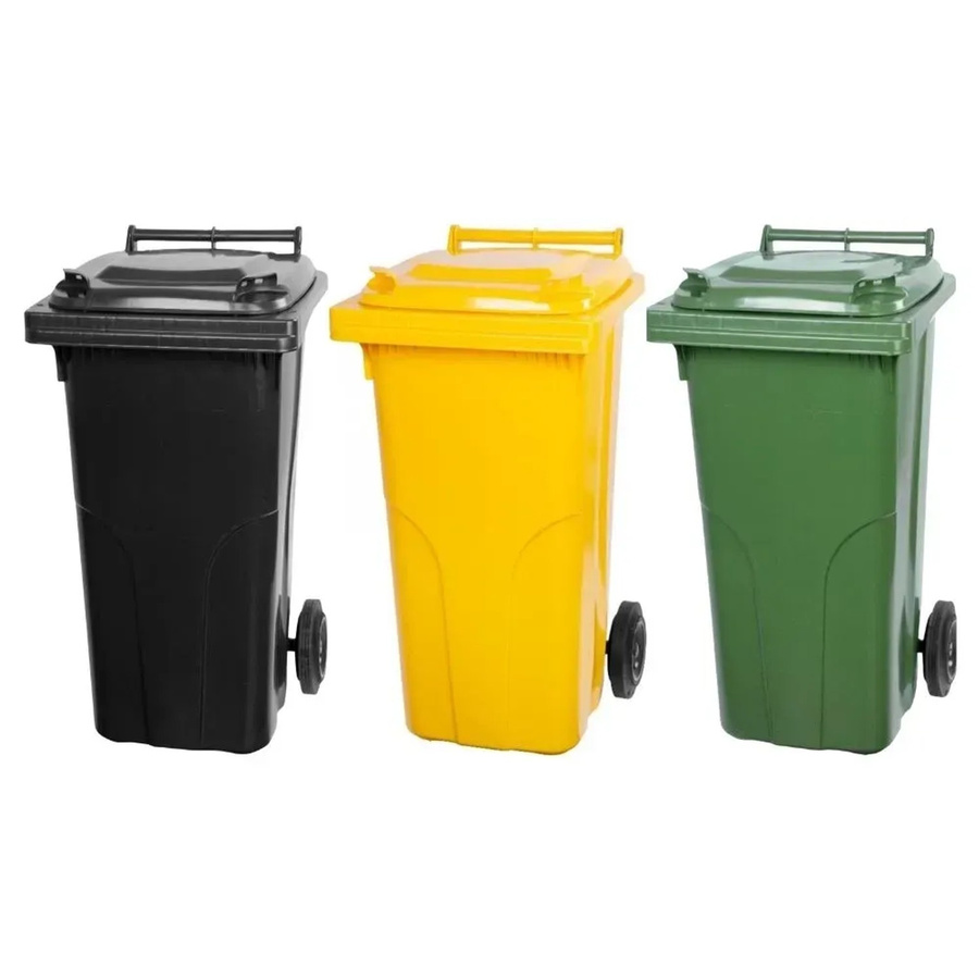 PROREGAL SuperSparSet 3x 2-Rad-Mülltonne aus HDPE-Kunststoff, 120 Liter, Grau, Schwarz, Gelb und Grün - Bild 2